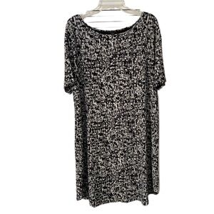 J. Jill Black and White Boatneck Abstract Print Shift Midi Dress Size Petite L